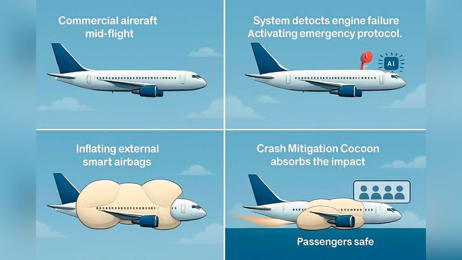 Este "airbag" futurista con IA para aviones podría salvar tu vida en un accidente aéreo